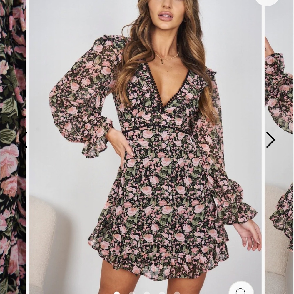 LS Black Floral Melle Dress